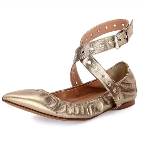 NEW Valentino Love Latch Ankle Wrap Ballet Flats Metallic Gold Leather Sze IT 36 - Picture 5 of 16